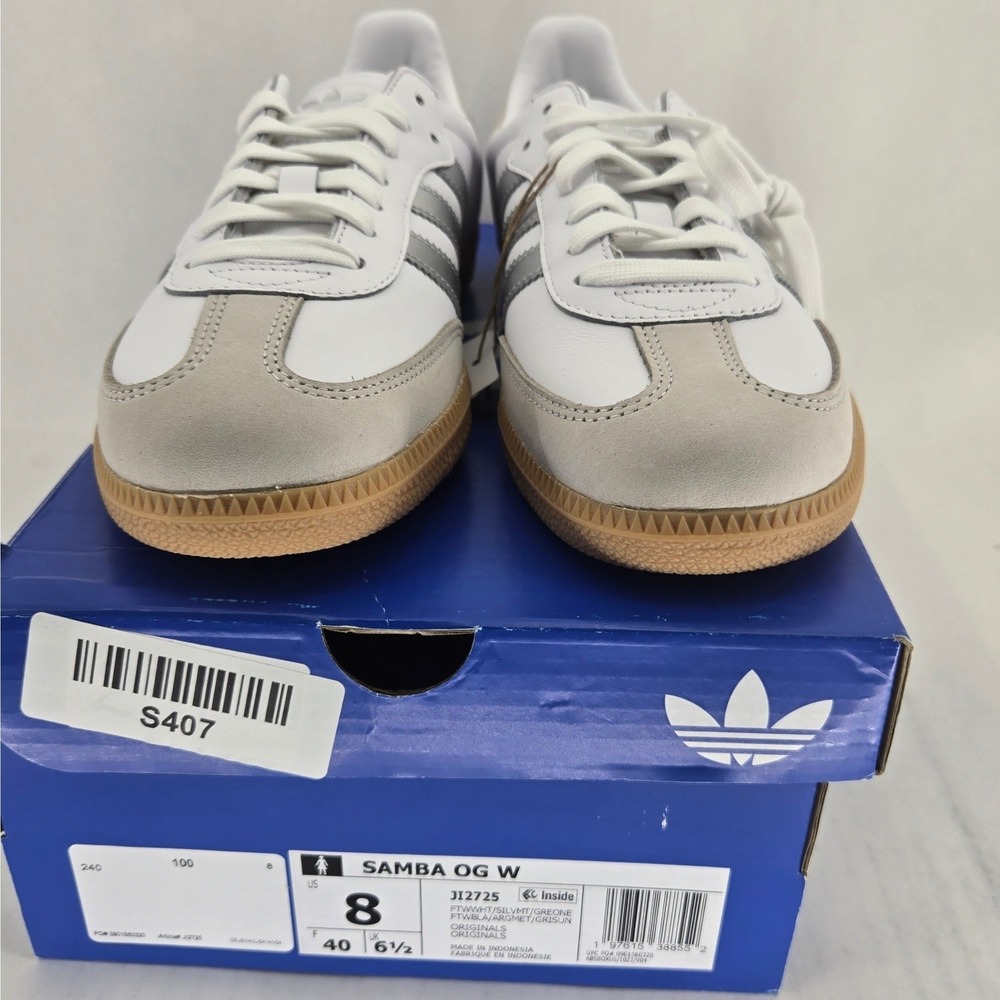 Adidas Samba OG W White Silver Metallic Grey Shoes JI2725 Womens Size 8 New - Picture 3 of 10